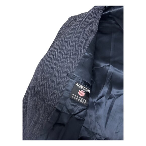 BARNEYS NEW YORK ALPACUNA Vintage 80s Luxury WOOL Pea Coat Trench Mens Large - Picture 3 of 11